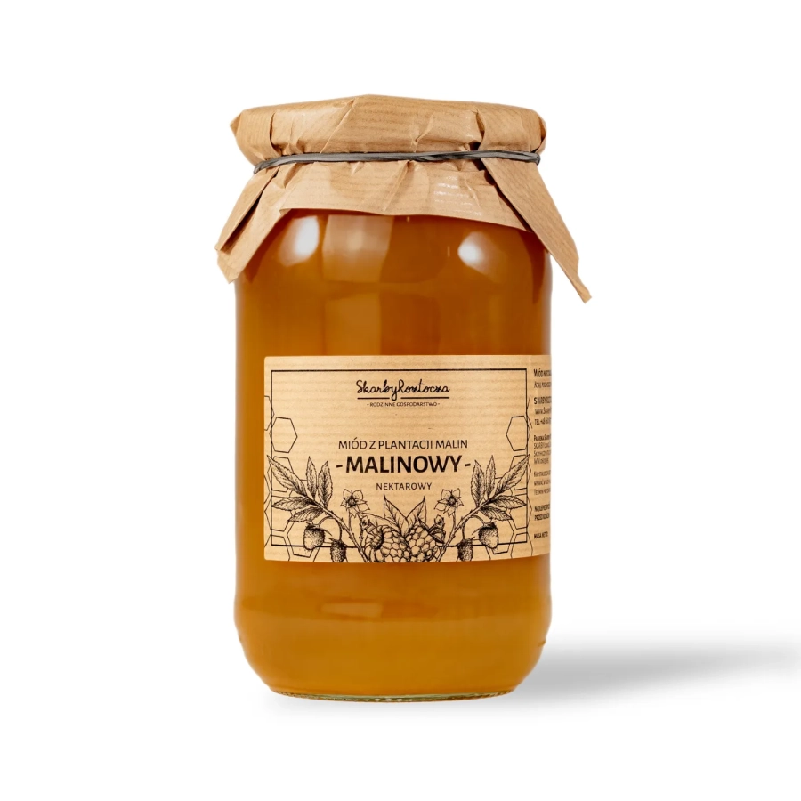 miel de framboise 1000g trésors de roztocze fond blanc
