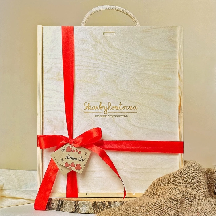 Weihnachtsgeschenkset Holzkiste Honige Skarby Roztocza Produkt quadratisch traditionell