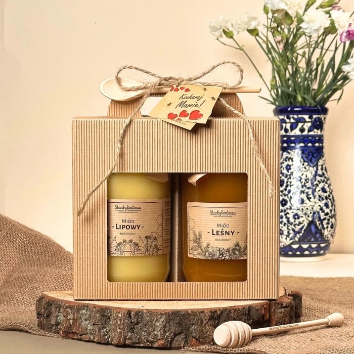 coffret cadeau traditionnel carton fenêtre 2 grands miels trésors de roztocze produit carré