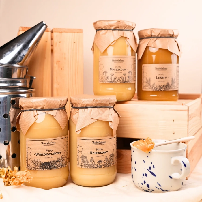 Set aus verschiedenen Honigsorten 4 große Gläser Produkt