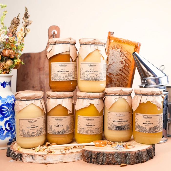 assortiment de miels varies 7 grands pots produit face