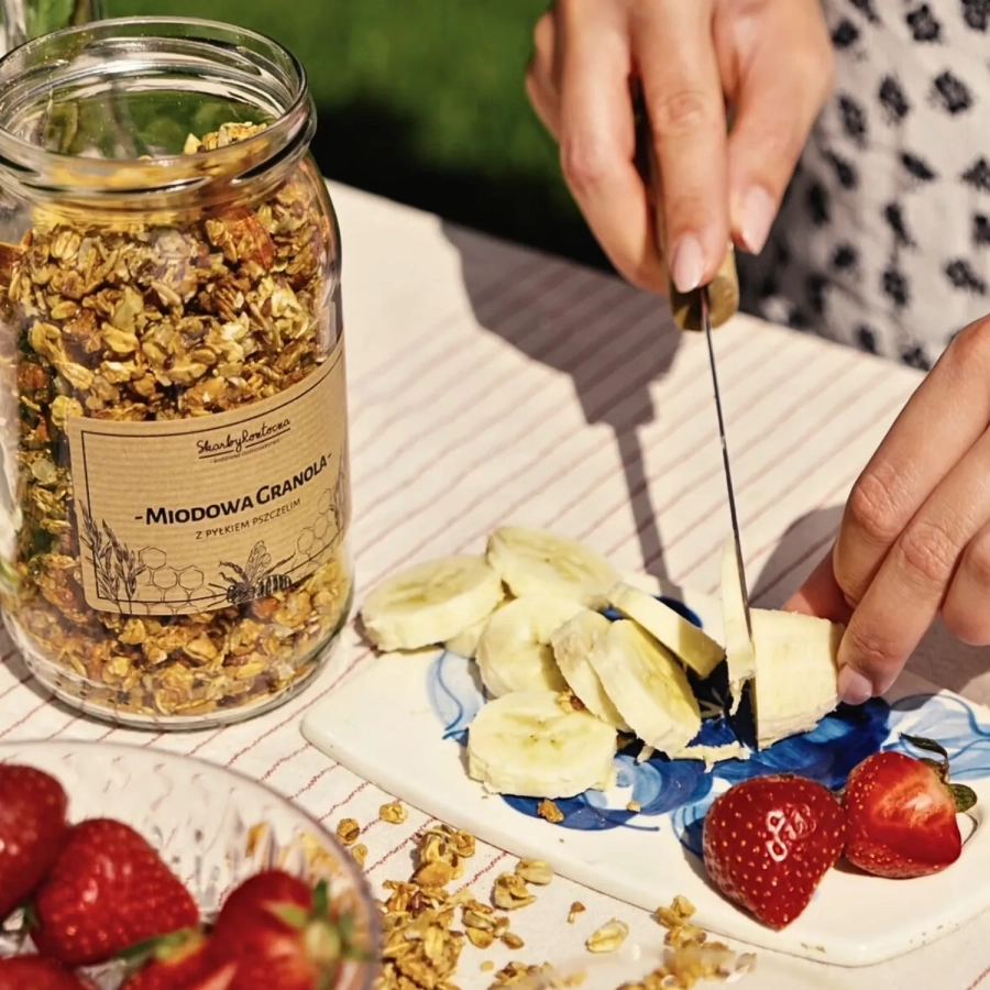 trésors de roztocze granola au pollen carré petit déjeuner fruits
